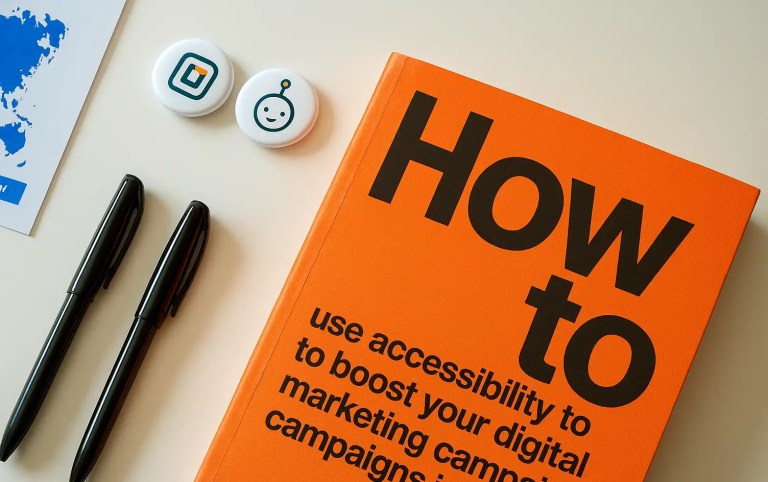 A book with the title "How to use accessibility to boost. your digital marketing campaigns"