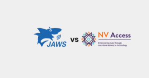 JAWS logo vs NVDA logo on a grey plain gray background