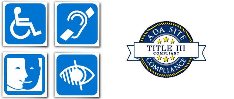 ADA Title three graphics design with images and symbols illustrating accessibility.