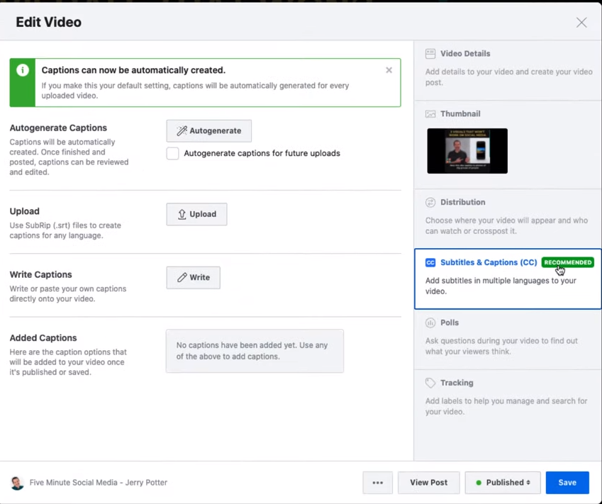 Add Subtitle to Videos Page on Facebook 