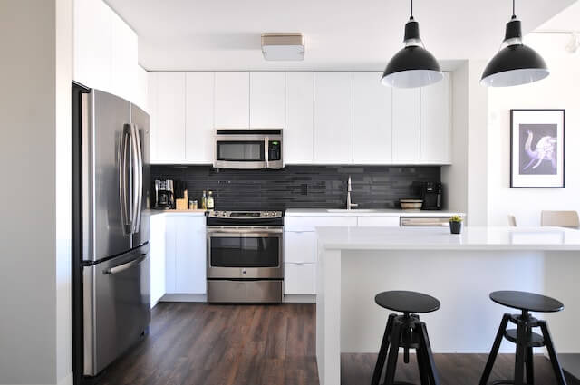 A minimalistic kitchen in monochrome colors